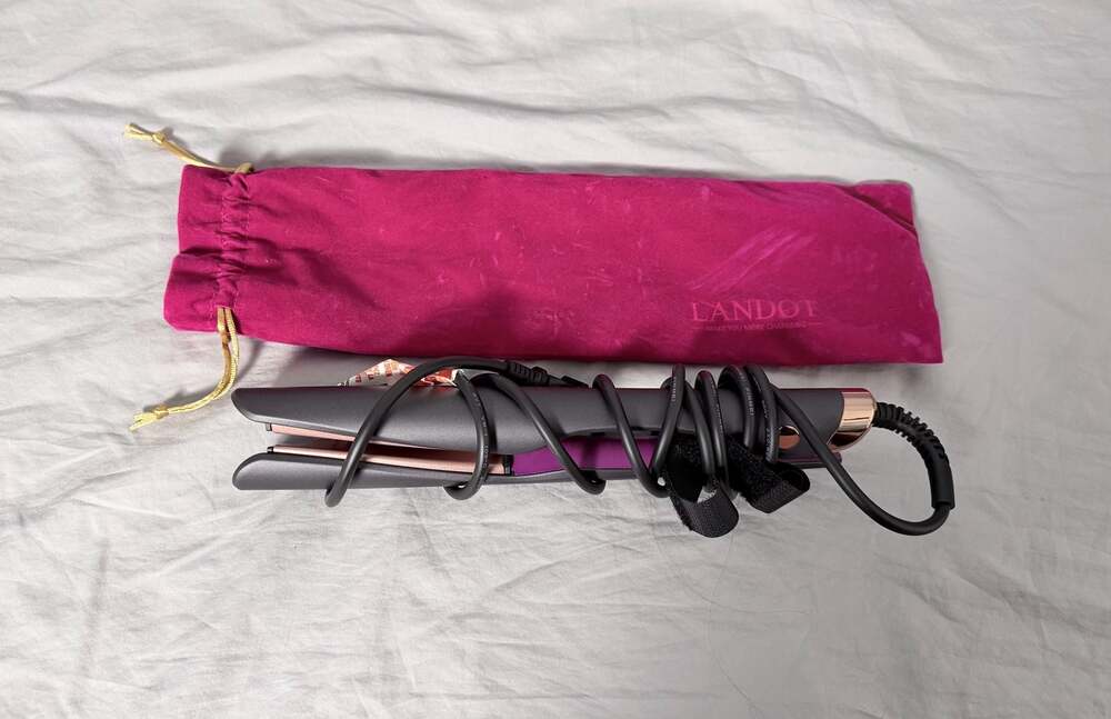 LANDOT 2-in-1 Professional Hair Straightener and Curler with Travel Pouch